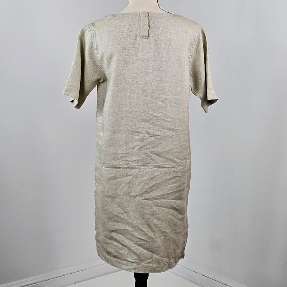Eileen Fisher Shift Midi Dress Natrual Tan Linen Blend | Women's XS | FLAWS - Picture 3 of 16